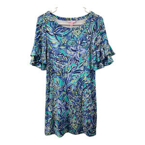 Lilly Pulitzer Mini Floral Dress XXS Coastal Tropical Resortwear Beach Cottage‎